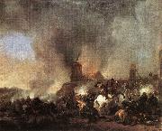WOUWERMAN, Philips Cavalry Battle in front of a Burning Mill tfur oil painting on canvas